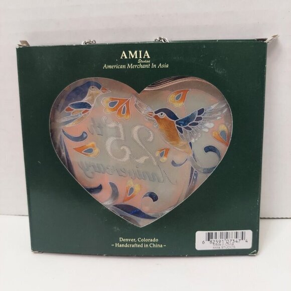 Vintage AMIA 25th Anniversary Stained Glass Sun Catcher Birds Hearts Silver Key - Picture 3 of 9